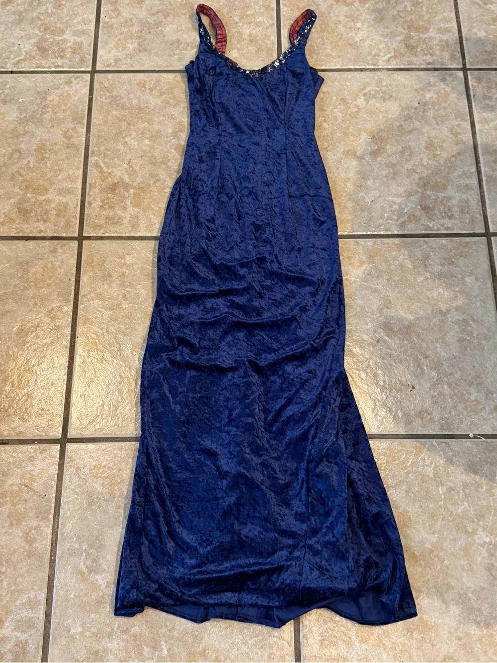 Vintage 90s Gunne Sax Jessica McClintock Blue Crushed Velvet Maxi Dress